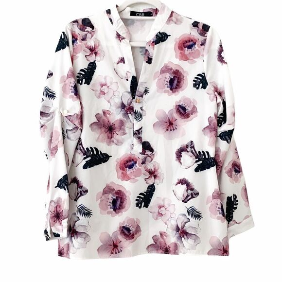 CBR Floral Print Button Up Long Sleeve Blouse - Picture 1 of 4